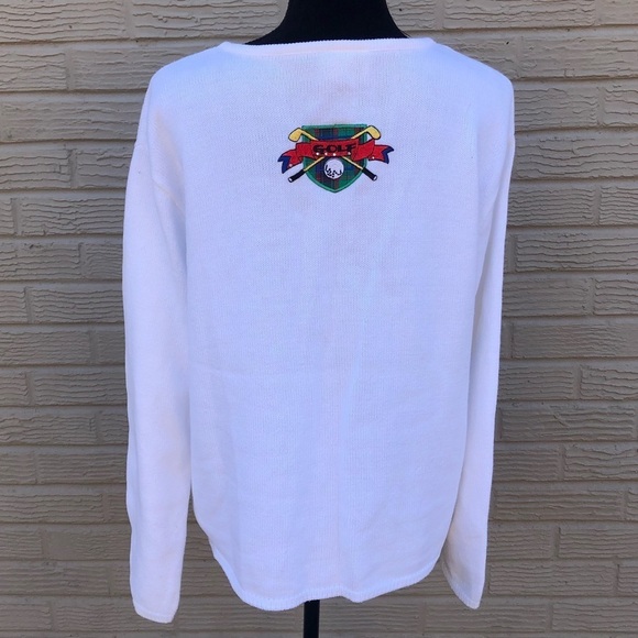 Tia Designs Golf Motif Appliqué & Embroidery on White Button Up Cardigan Sweater - Picture 2 of 7